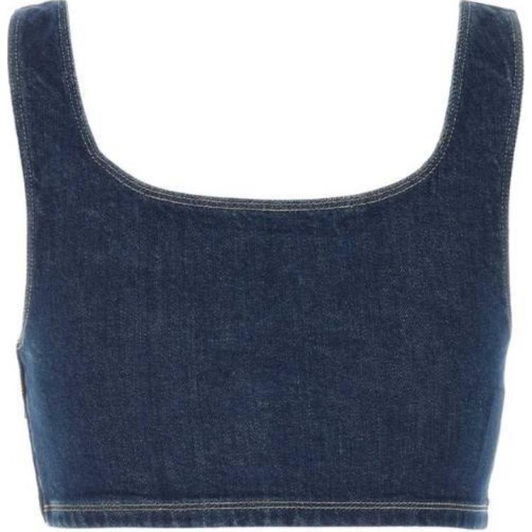 MIU MIU Logo-Embroidered Denim Cropped Top