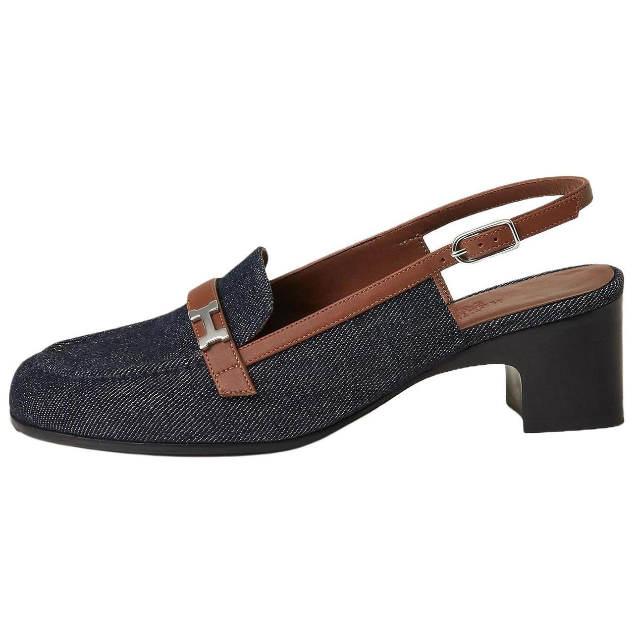 HERMES Infinie Chunky Heel High Heels 5cm Women's Blue