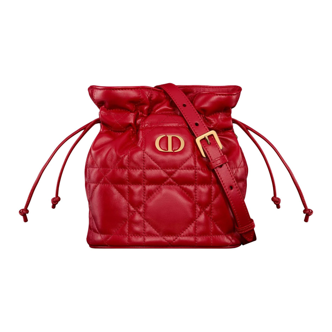 DIOR Miss Caro Sheepskin Cow Leather Patchwork Bucket Bags Shoulder Bags Mini Women's Pomegranate Red