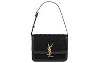 SAINT LAURENT SOLFERINO Suede Patchwork Calfskin Tofu Bag Crossbody Bag Shoulder Bag Women's Black