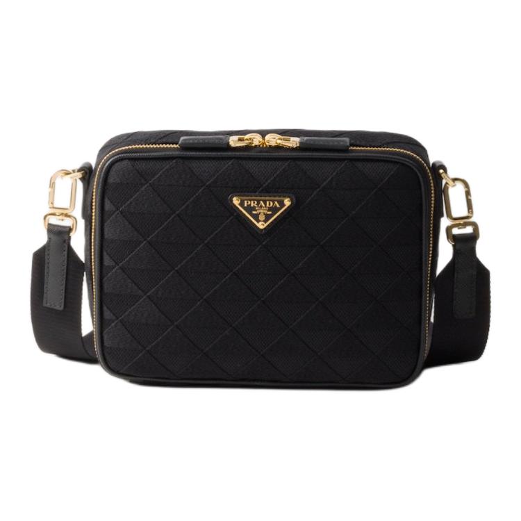 PRADA Brique Fabric With Leather Shoulder Bag Crossbody Bag Women's Black