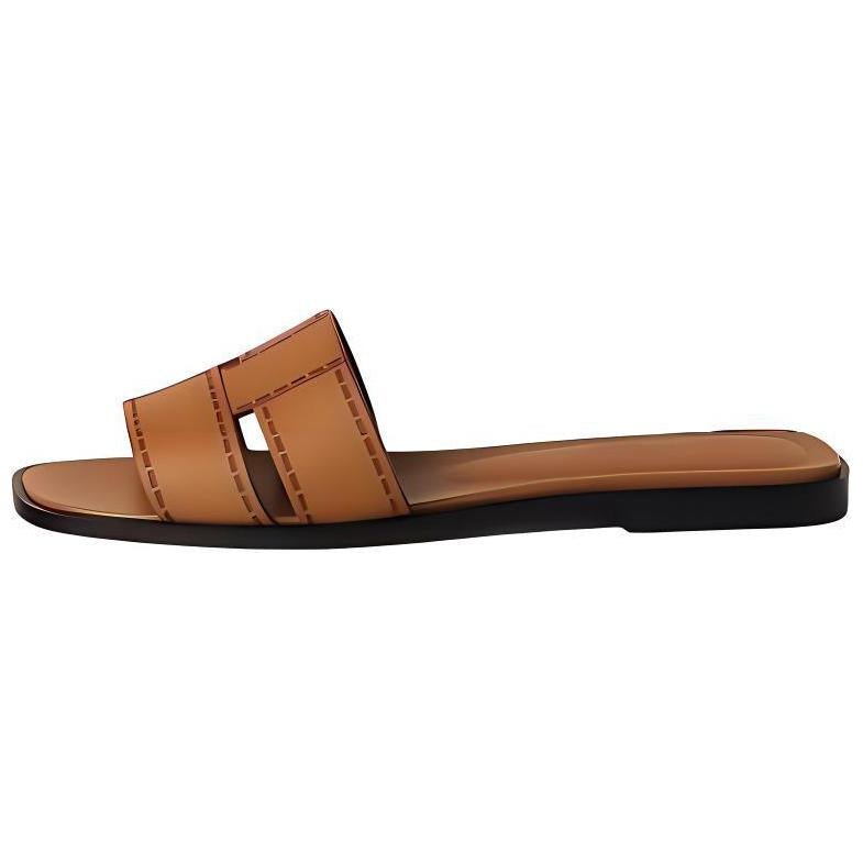 HERMES Slip-Resistant Slide Slippers Women's Brown