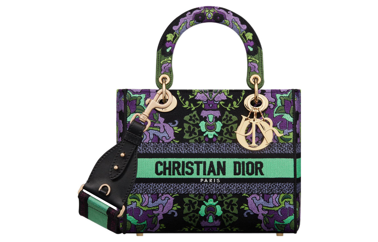 DIOR Lady D Lite Embroidery Dior Bag Shoulder Bag Crossbody Bag Handbag Medium Size Women's Purple/Multicolor