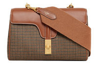 CELINE 16 Plaid Velvet Fabric With Calfskin Shoulder Bag Crossbody Bag Women's Beige/Tan