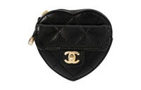 CHANEL 22SS Lambskin Heart-Shaped Bag Clutch Coin Purse Wrist Bag Women's Black