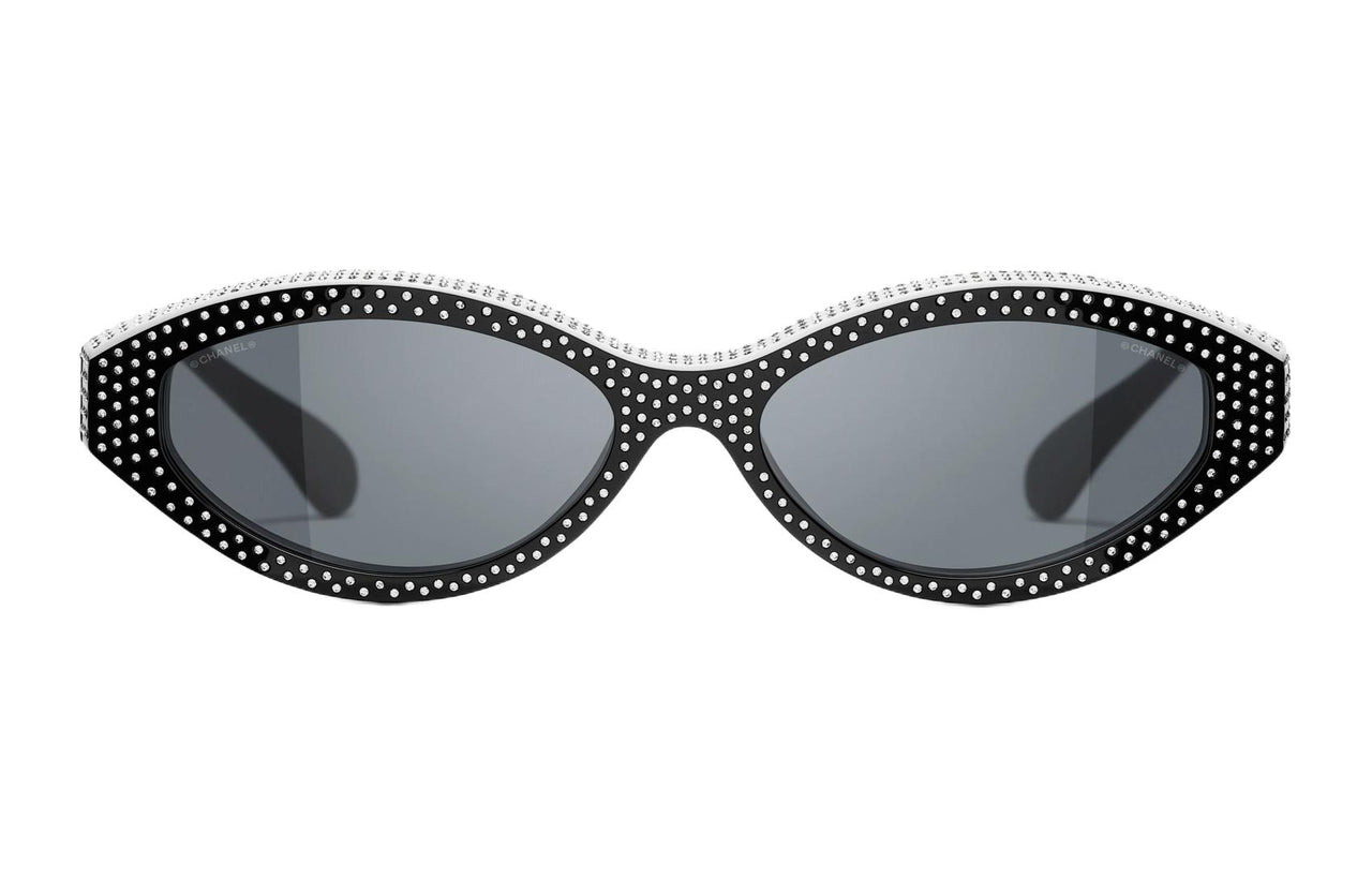 CHANEL Acetate Diamond Cat Eye Sunglasses Unisex Black