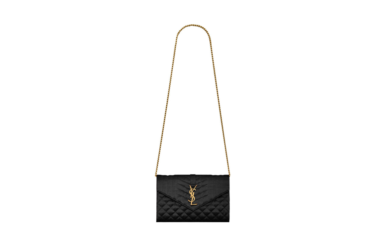 SAINT LAURENT Satin Envelope Bag Shoulder Bag Crossbody Bag Wallet Women's Black