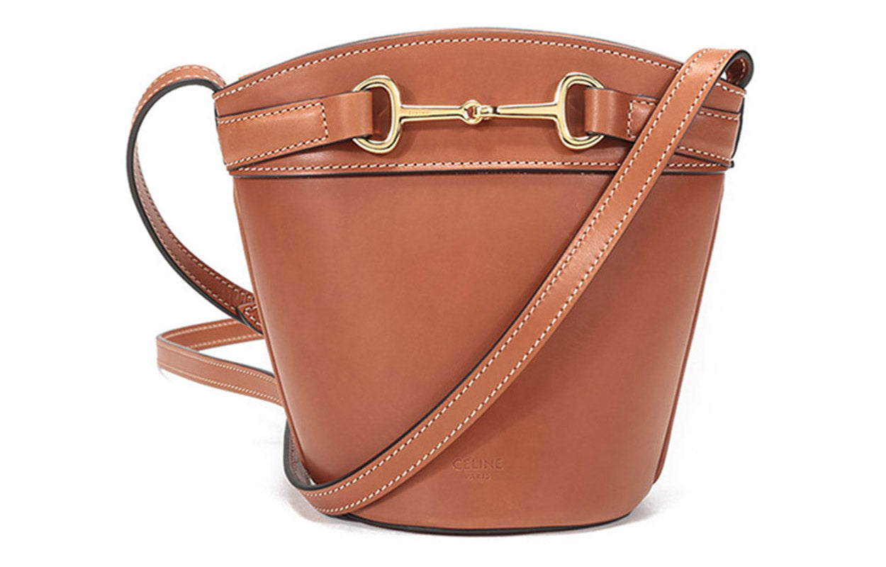 CELINE Leather Bucket Bag Handbag Crossbody Bag Shoulder Bag Small Size Women's Brown