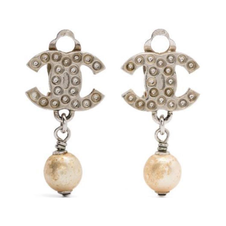 CHANEL 2000s CC logo Dangle Earrings