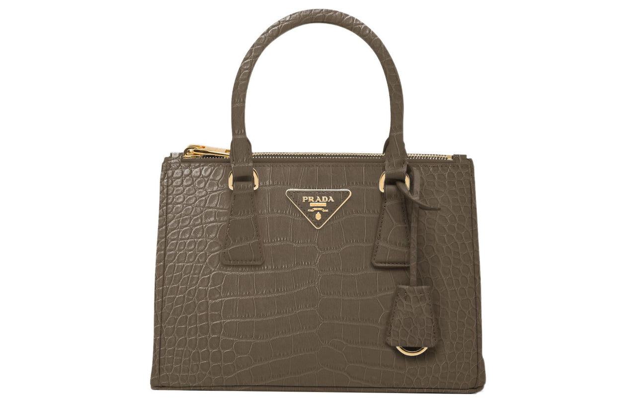 PRADA Galleria Killer Bag Crocodile Leather Shoulder Bag Crossbody Bag Handbag Small Size Women's Gray