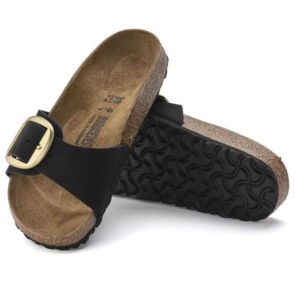 (WMNS) Birkenstock Madrid Big Buckle Nubuck Leather Narrow Fit Sandals 'Black' 1023373