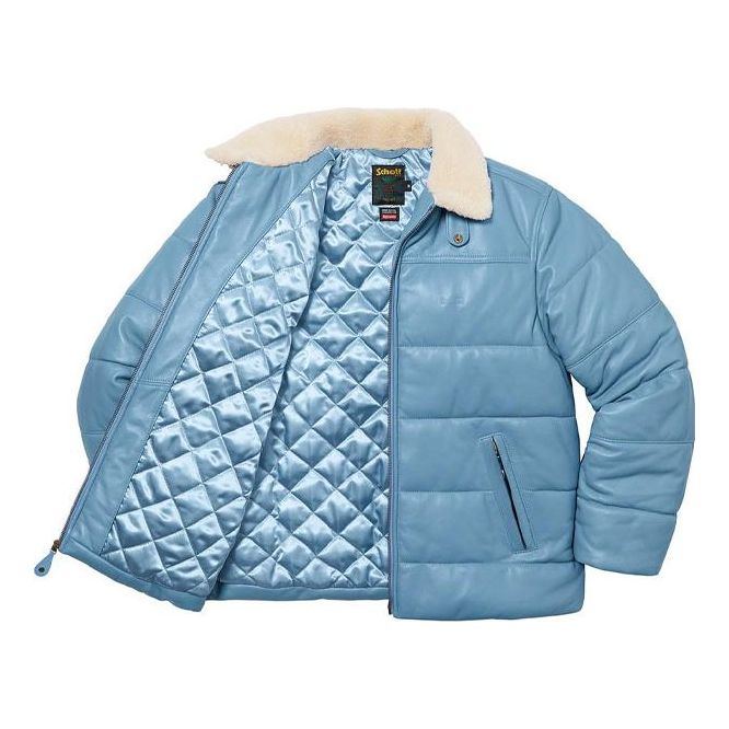 Supreme x Schott Shearling Collar Leather Puffy Jacket 'Teal White' SUP-FW21-356