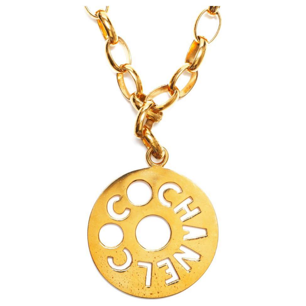 CHANEL 1990 Cut out Logo Pendant Necklace