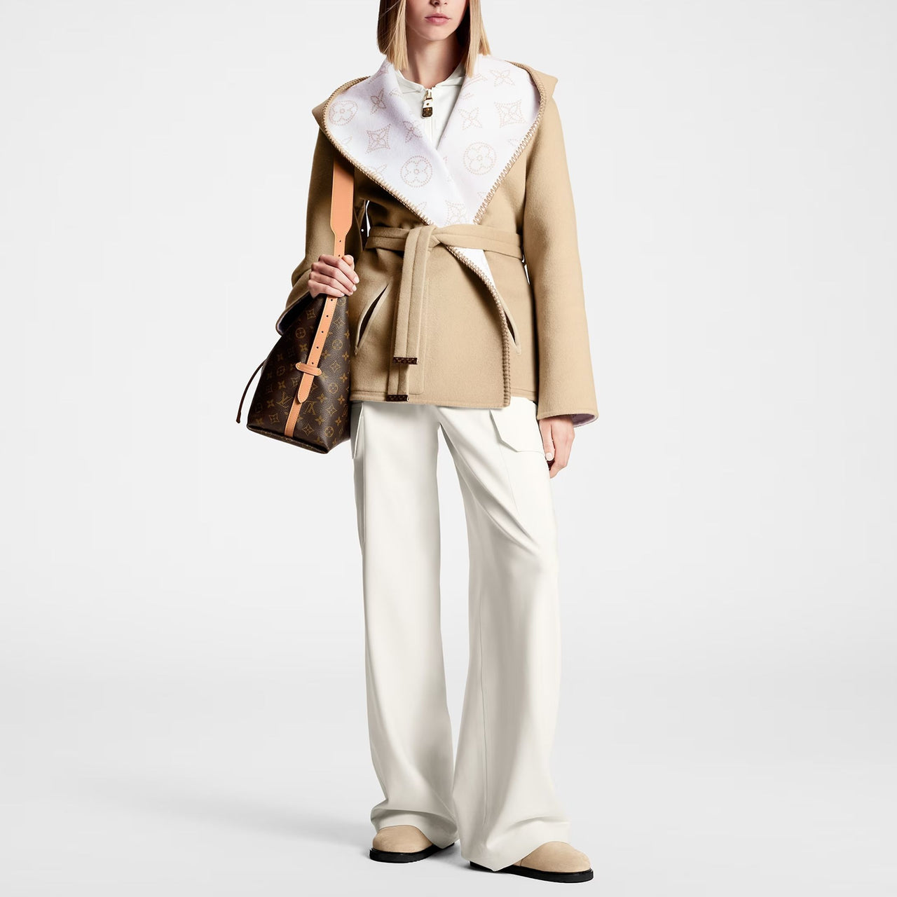 LOUIS VUITTON Reversible Signature Short Hooded Wrap Coat