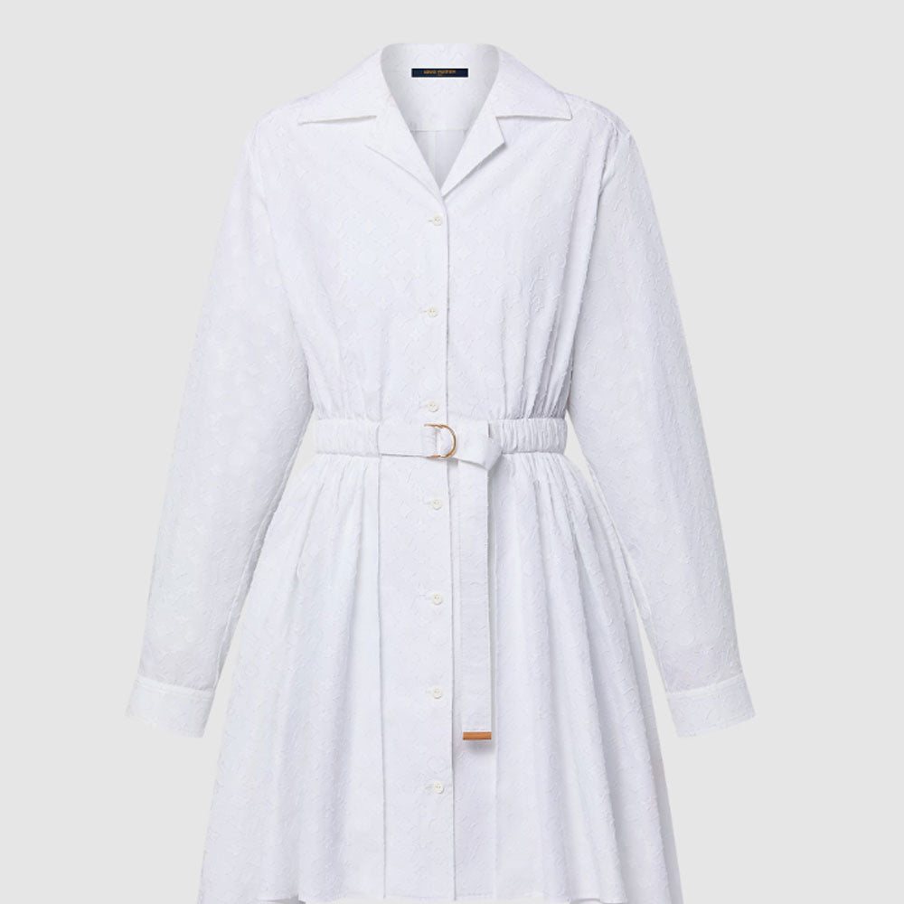 LOUIS VUITTON Monogram Fil Coupé Belted Shirt Dress