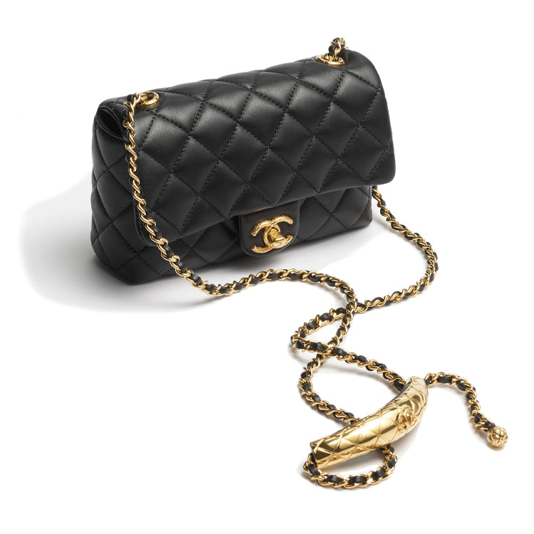 CHANEL Lambskin Flap Bag Shoulder Bag Mini Women's Black
