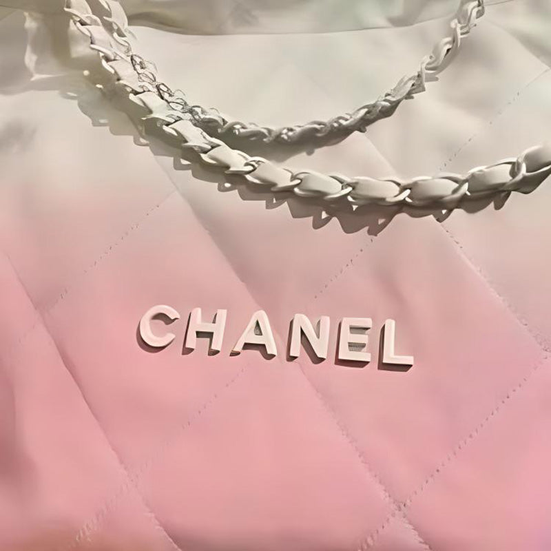 CHANEL 22Bag Shiny Calfskin Tote Bag, Shopping Bag, Handbag, Shoulder Bag Women's Pink & White