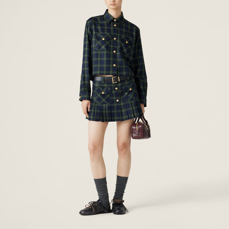 MIU MIU Pleated Tartan Miniskirt