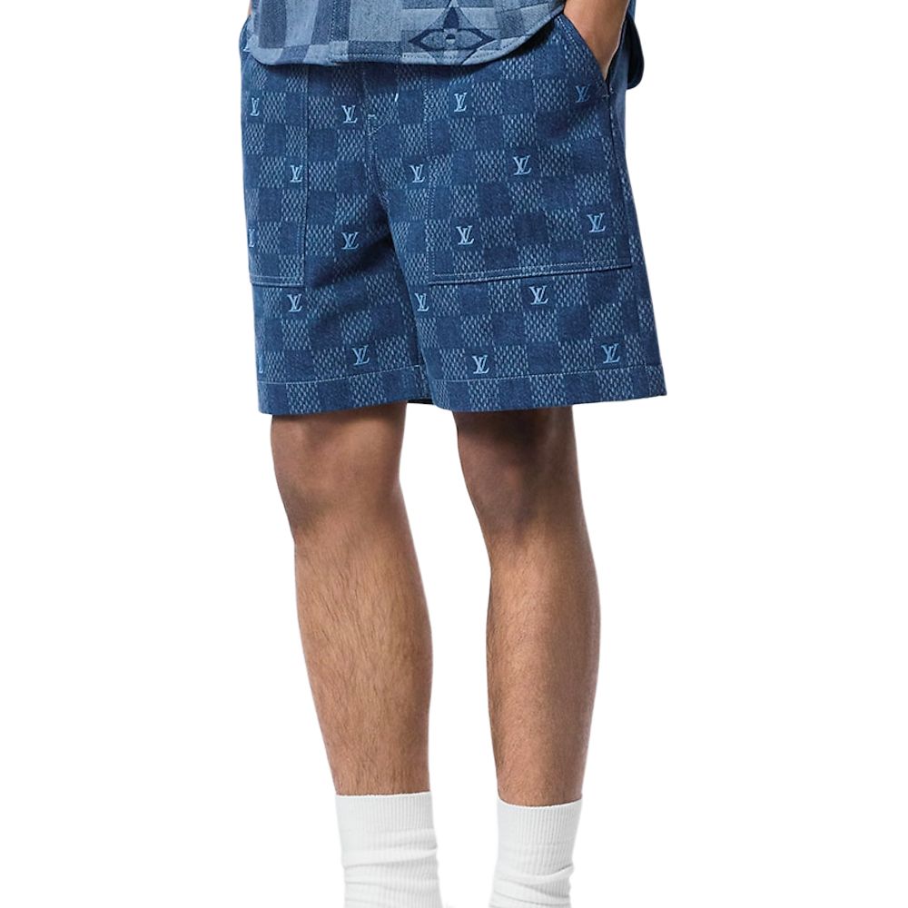 LOUIS VUITTON Embroidered Damier Denim Shorts