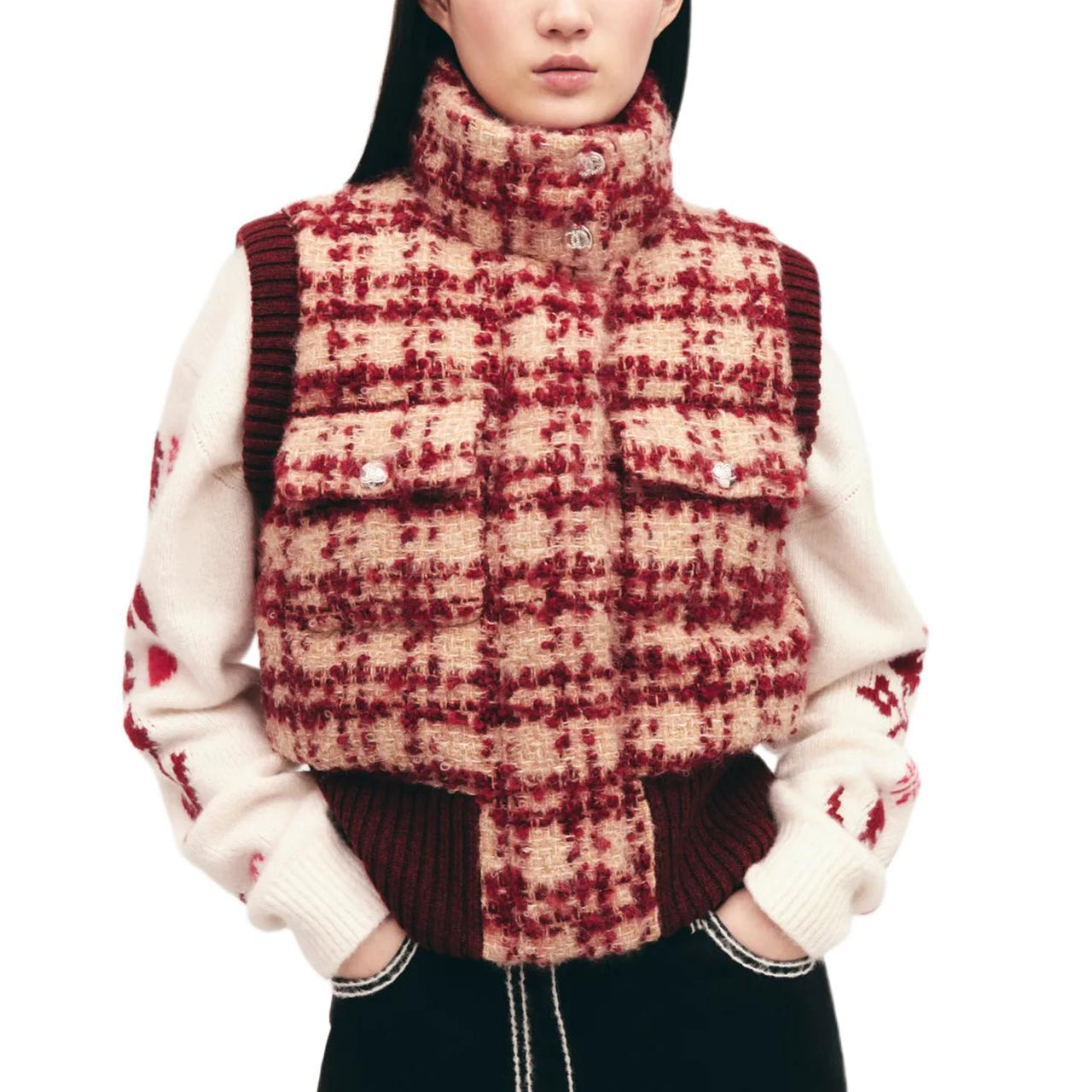 CHANEL COCO NEIGE Series 24 Fall And Winter Vest Women's Beige/Burgundy