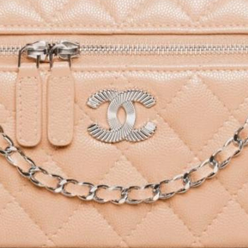 CHANEL Calfskin Shoulder Bag Crossbody Bag Handbag Women's Beige