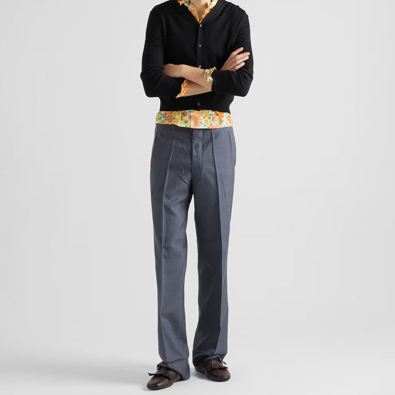 PRADA SS25 Casual Pants Wide Leg Style Men's Blue