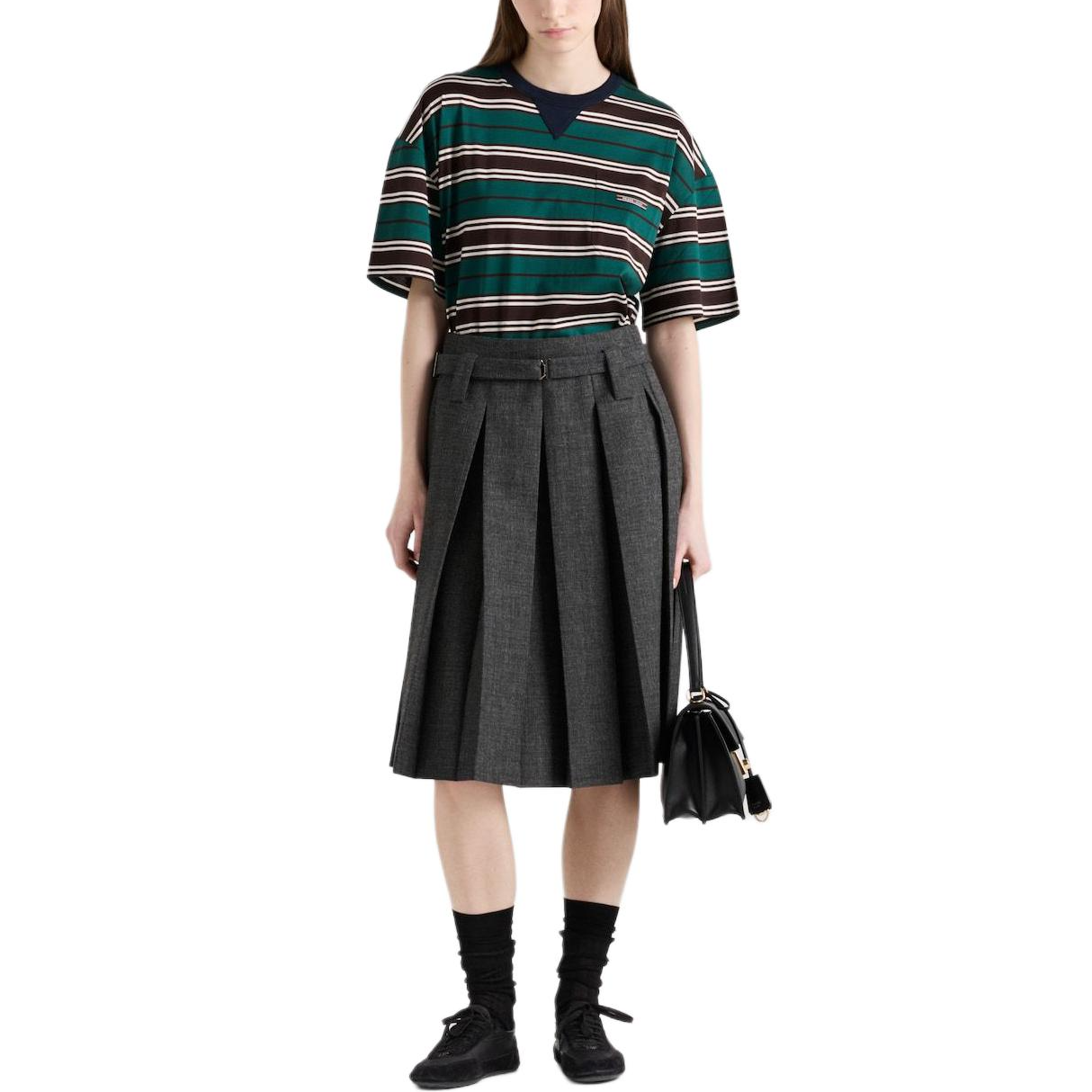 PRADA Logo Patch Striped Crewneck T Shirt