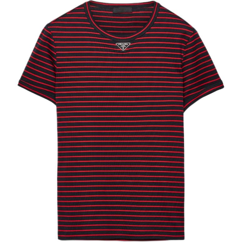 PRADA Triangle Logo Striped Crewneck T-Shirt