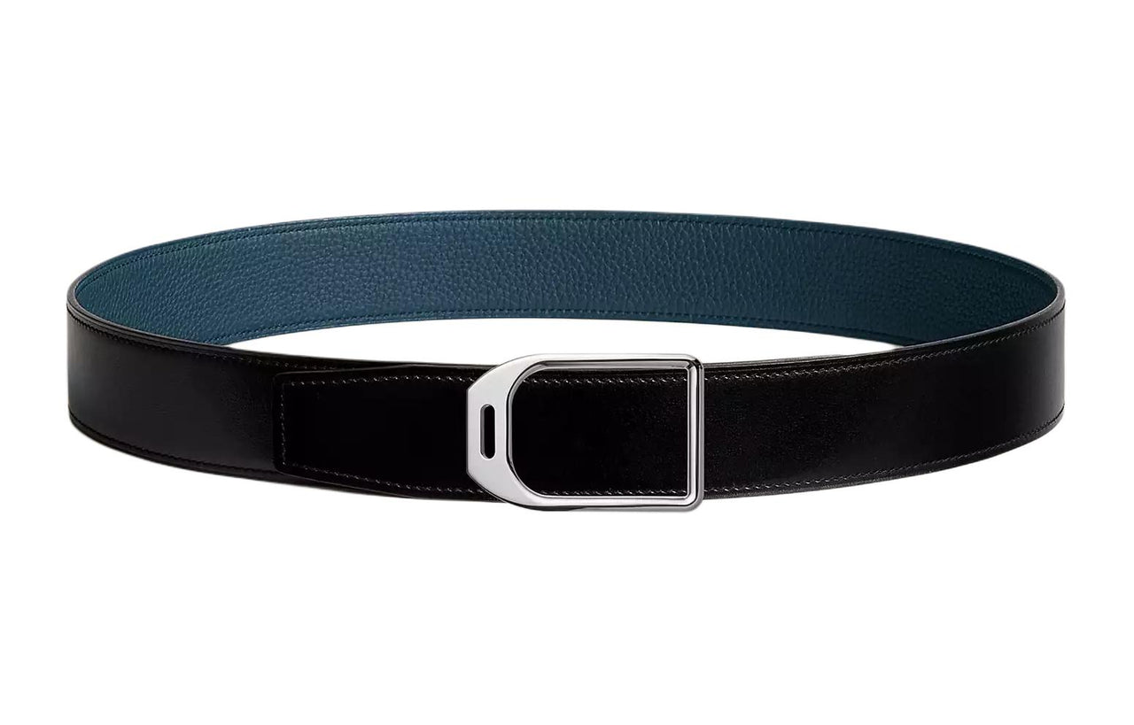 HERMES Calfskin Leather Belts Men's Blue Marine/Blue Dazhili Width: 3.8CM