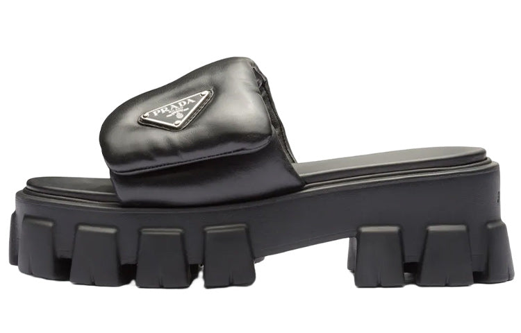 PRADA Soft Padded 55mm Strap Sandals Black Nappa Leather Women's