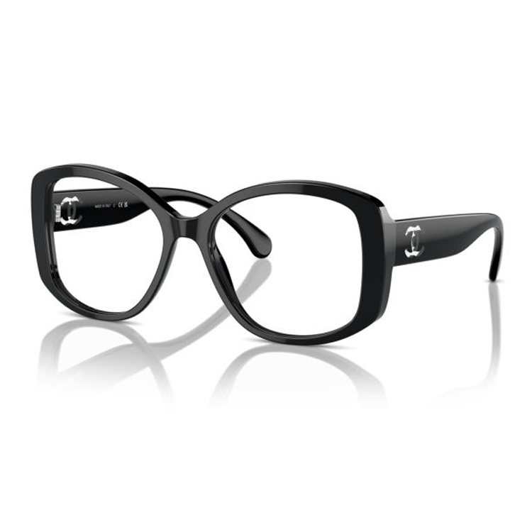 CHANEL Acetate Irregular Shape Eyeglass Frames Women's Black