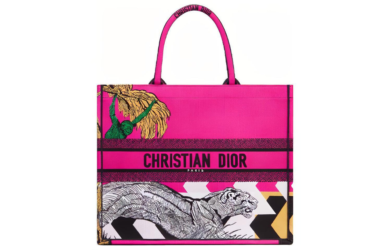 DIOR BookTote Zoom Pop Ju Print Embroidery Tote Bag Shopping Bag Handbag Women's Pink