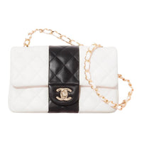 CHANEL Classic Flap CF22C Early Spring Lambskin Mouth Cover Bag Crossbody Bag Mini Women's Black White