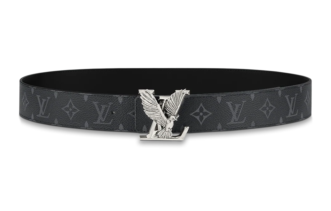 LOUIS VUITTON Eagle Logo, Cow Leather Belt, Black, Width 4cm Men's