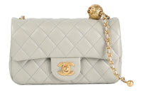 CHANEL Classic Flap CF Small Gold Ball Sheepskin Mouth Cover Bag Crossbody Bag Mini Women's Gray Green