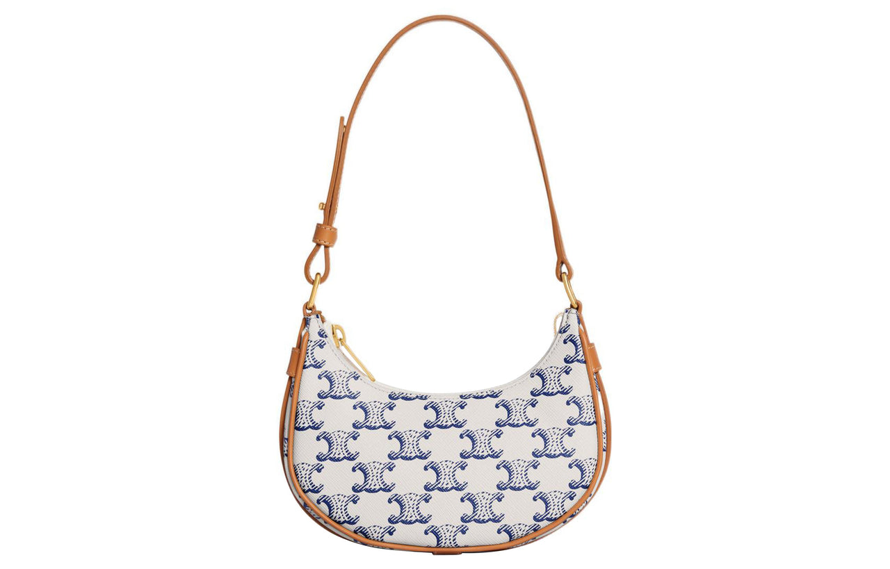 CELINE Canvas With Calfskin Trim Shoulder Bag, Handbag, Shoulder Bag Women's Blue/White