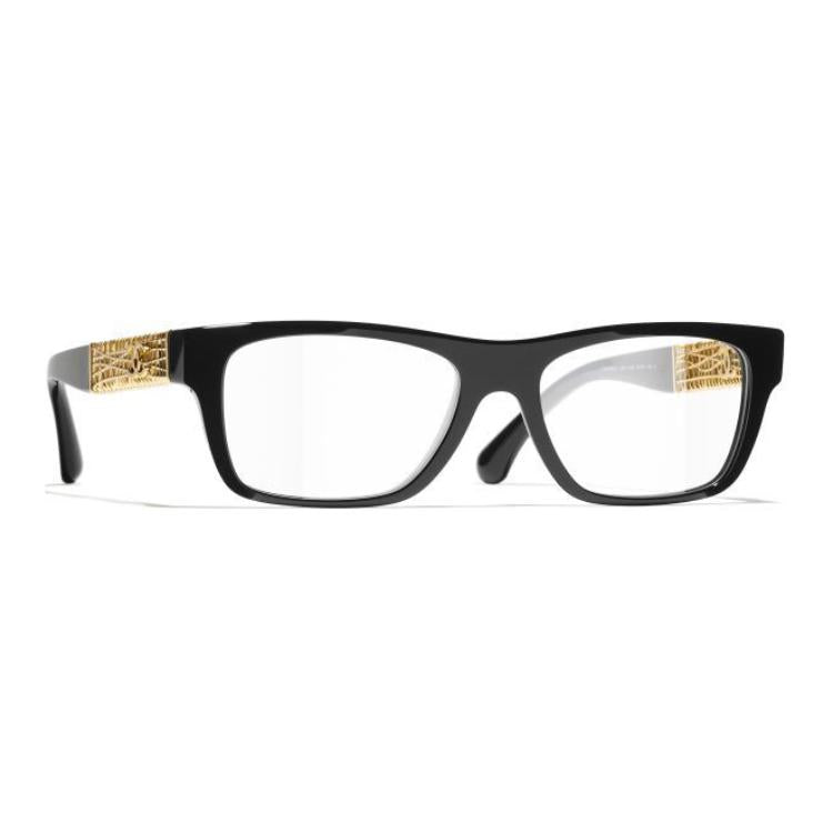 CHANEL Metal Acetate Square Eyeglass Frames Unisex Black