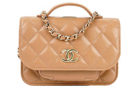 CHANEL Calfskin Messenger Bag Portable Crossbody Bag Shoulder Bag Regular Women's Milk Tea Beige