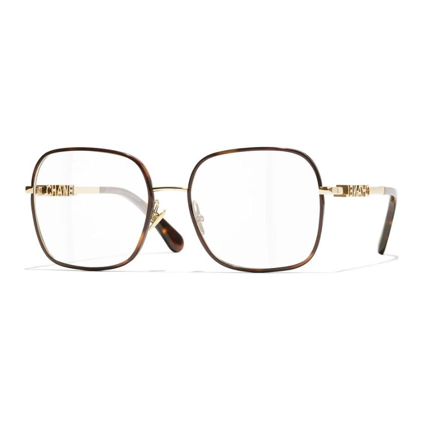 CHANEL Metal Irregular Shape Eyeglass Frames Unisex Tortoiseshell