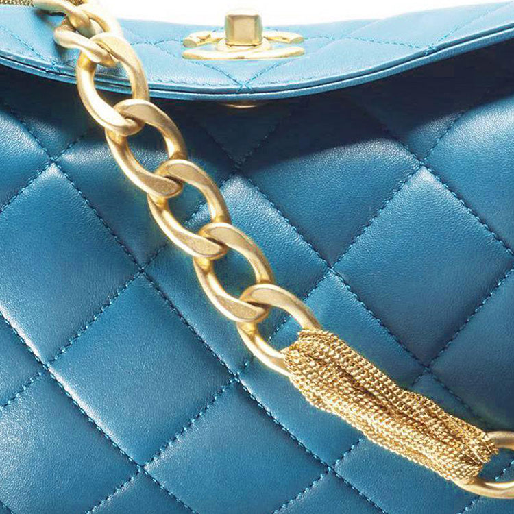 CHANEL Sheepskin Hobo Bag Shoulder Bag Women's Blue
