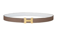 HERMES Epsom Calfskin Double Sided Belt Leather Belts Women's Elephant Gray/White Width 2.4cm
