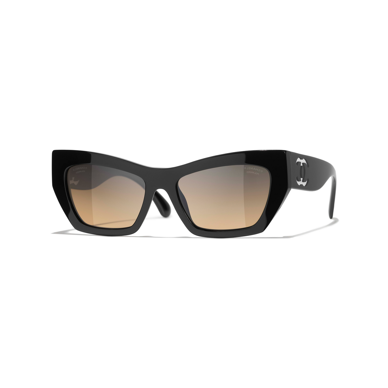 CHANEL Acetate Nylon Cat Eye Sunglasses Unisex Black