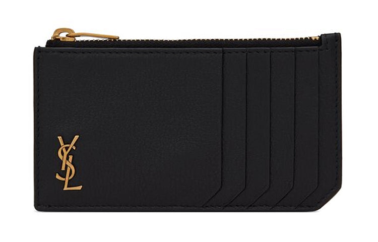SAINT LAURENT Monogram Grained Leather Card Clip Card Holder Women's Black