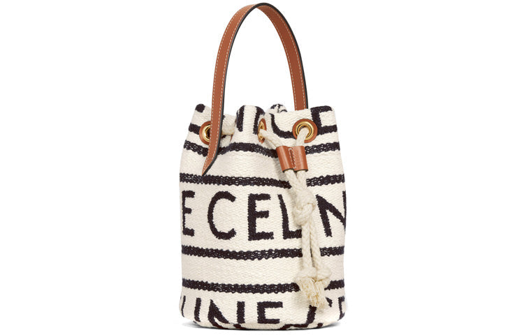CELINE Calfskin Bucket Bags One Shoulder Handbags Regular Women's White Black