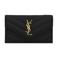 SAINT LAURENT Monogram Cow Leather Coin Purses Card Holders Women's Black