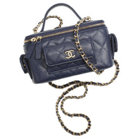 CHANEL Embossed Shiny Calfskin Box Bag Handbag Crossbody Bag Women's Blue