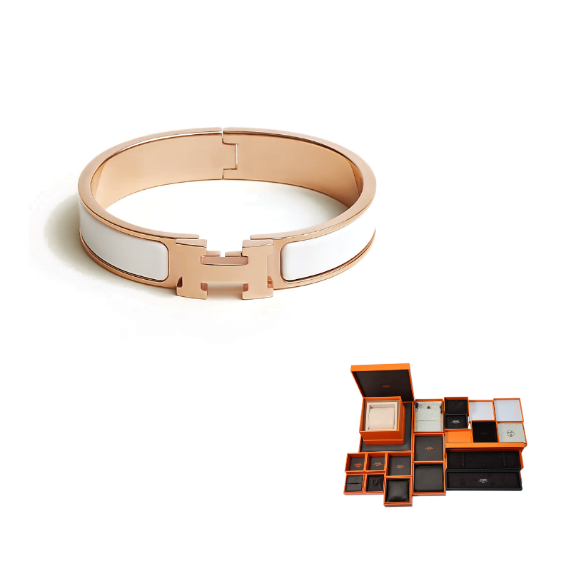 HERMES Enamel Bangles Women's White/Rose Gold