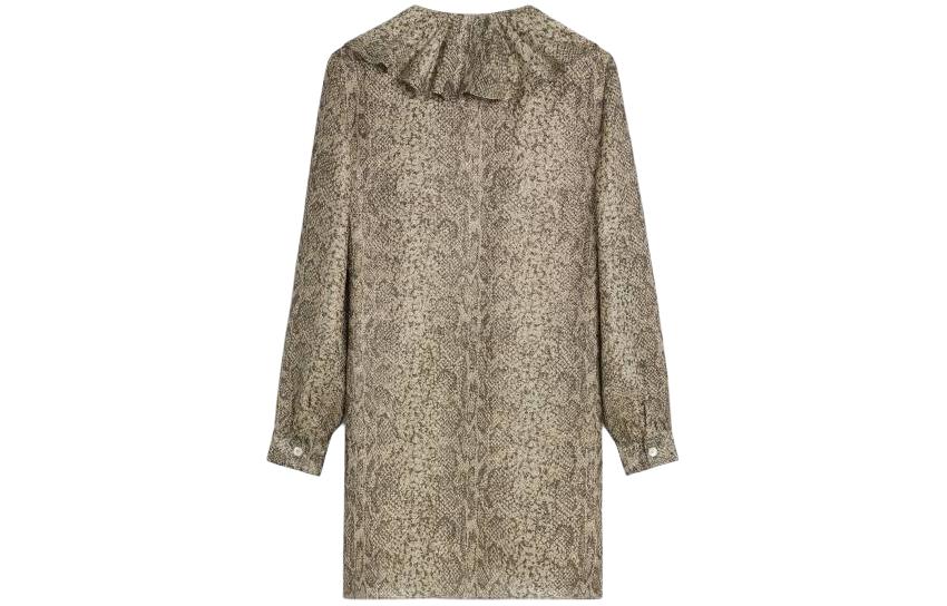 CELINE Jabot Mini Dress In Crepe Lamé Long-Sleeved Dresses Women's Chestnut