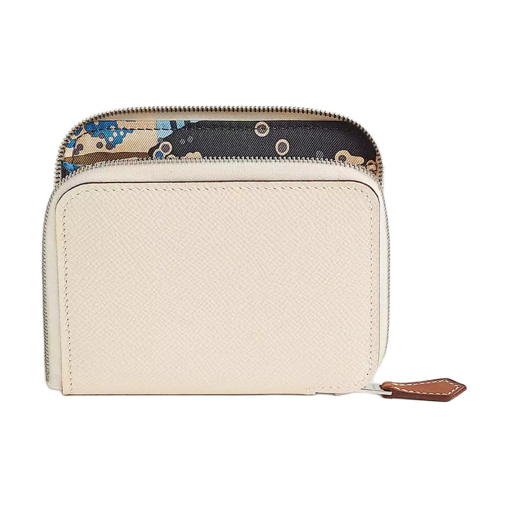 HERMES Silk'In Epsom And Barenia Calfskin Wallet Women's Milkshake White With Amber Yellow And Ice Blue Accents