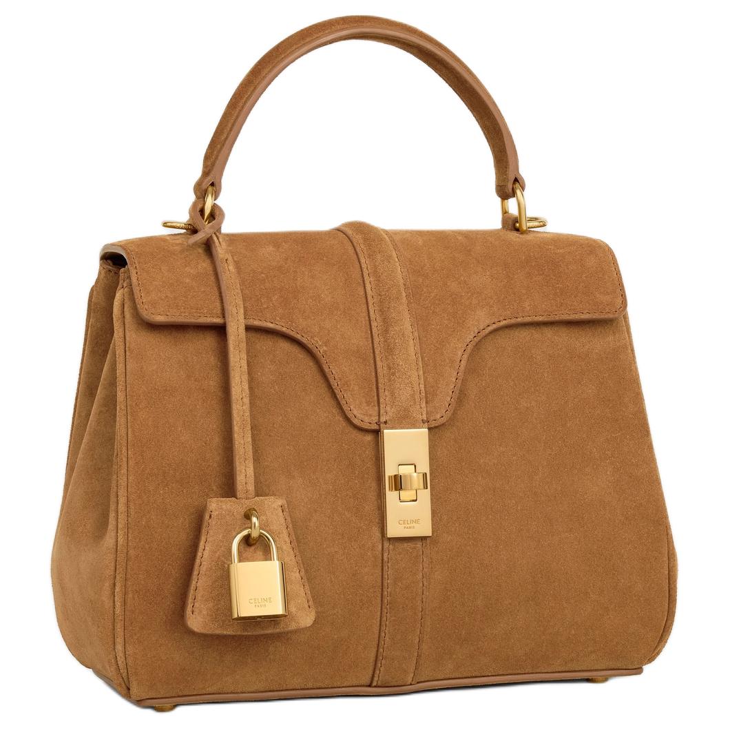 CELINE Suede Calfskin One Shoulder Handbags Women's Tobacco